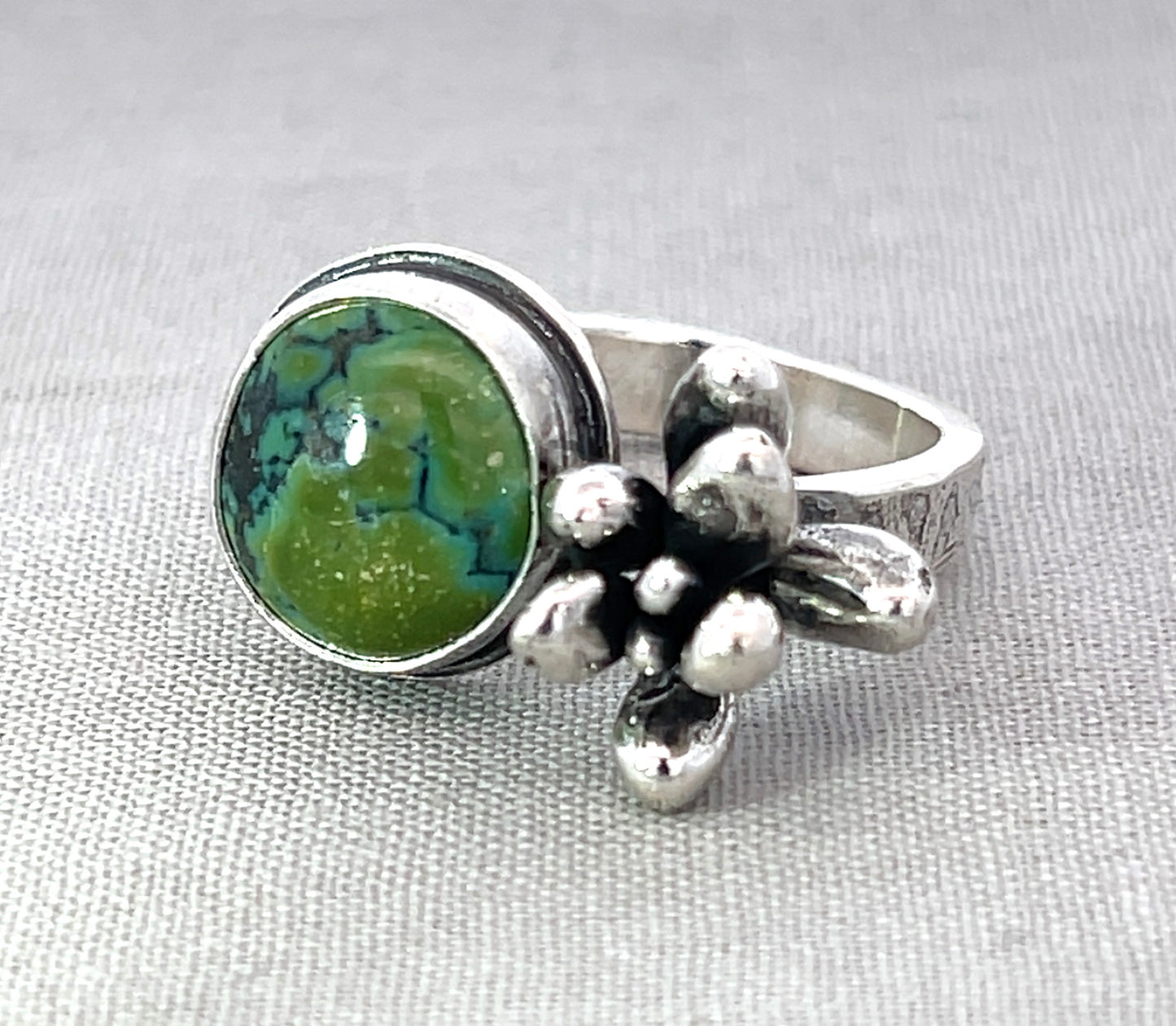 Turquoise and Silver Botanical Ring
