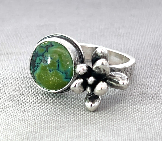 Turquoise and Silver Botanical Ring