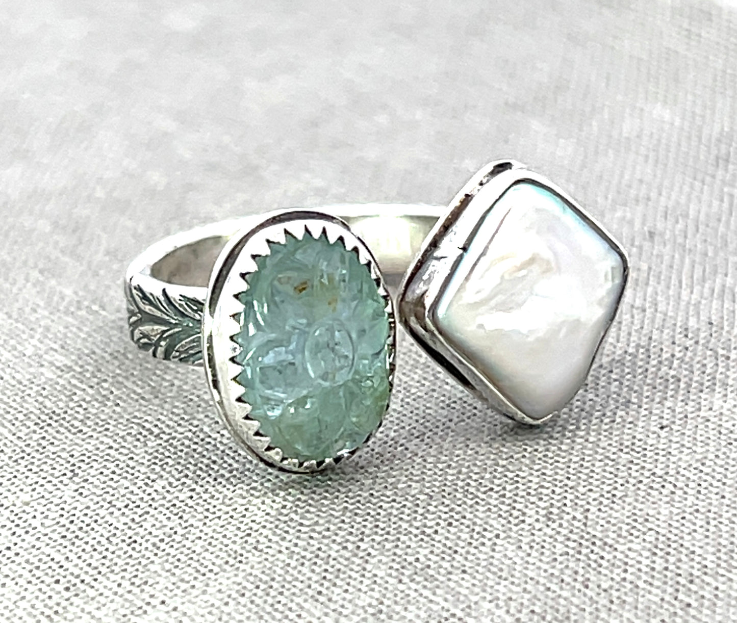 Carved Tourmaline and Pearl Ring