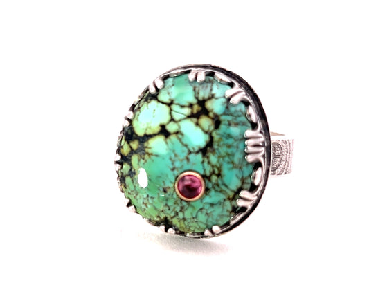Large Turquoise Ring with Rhodolite Garnet