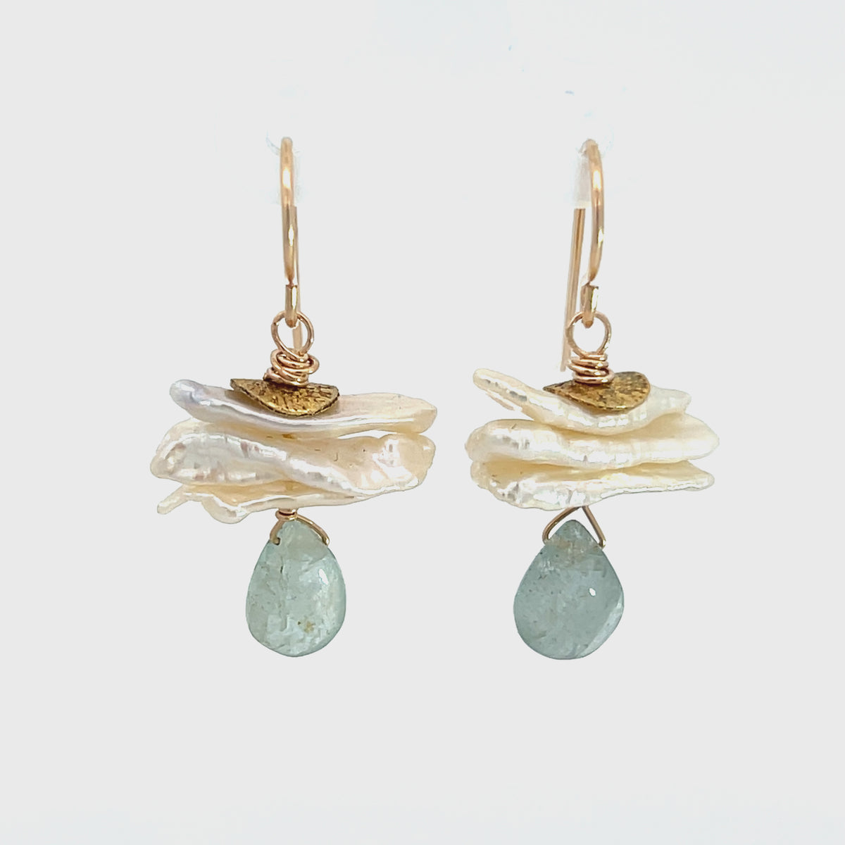 Keshi Pearl and Aquamarine Drop Earrings