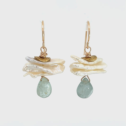 Keshi Pearl and Aquamarine Drop Earrings