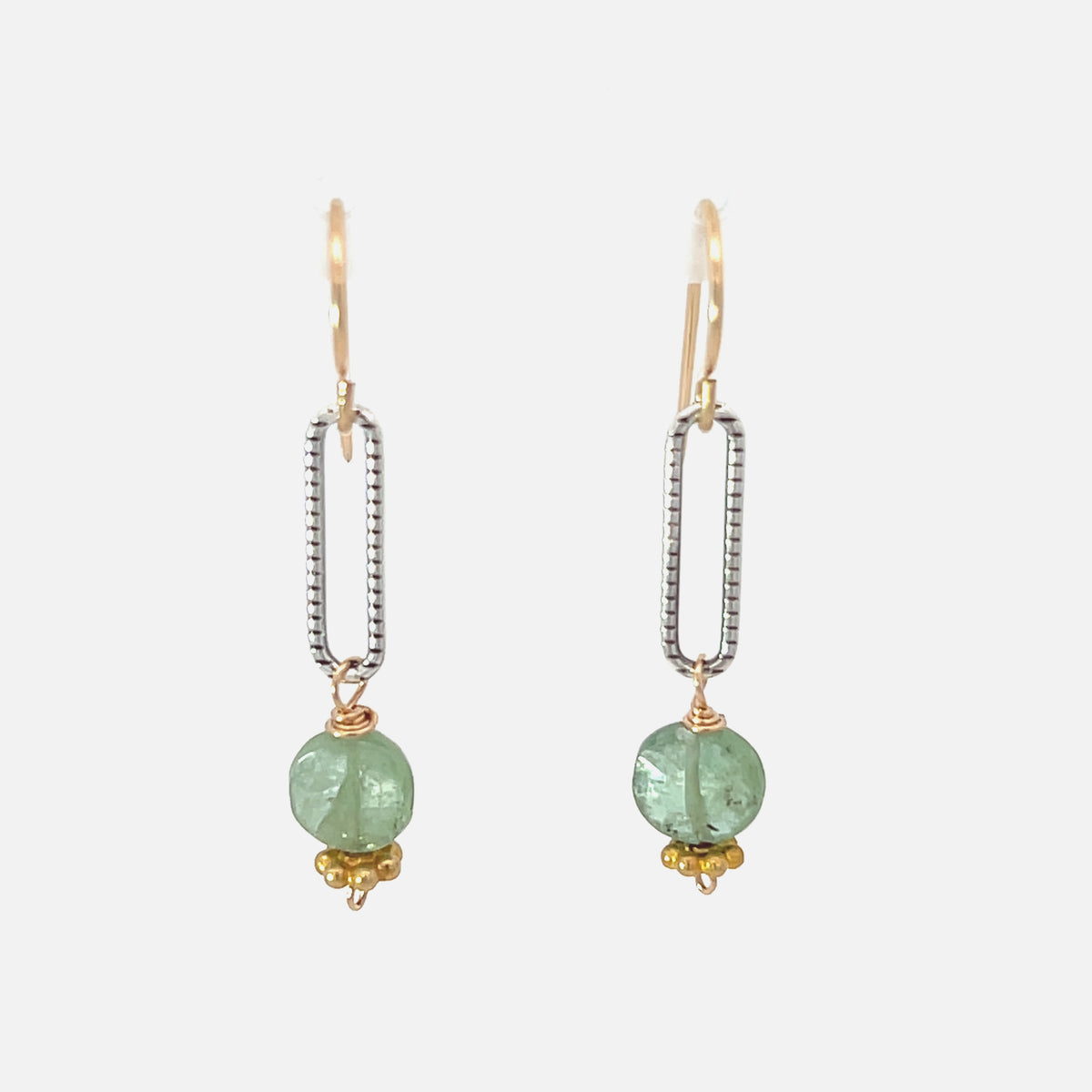 Green Kyanite Mixed Metal Earrings