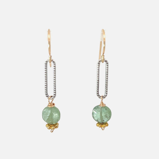 Green Kyanite Mixed Metal Earrings