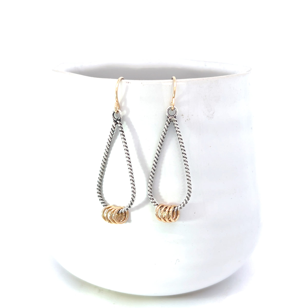 Oblong Mixed Metal Hoop Earrings