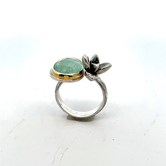 Mixed Metal Aquamarine and Silver Succulent Ring